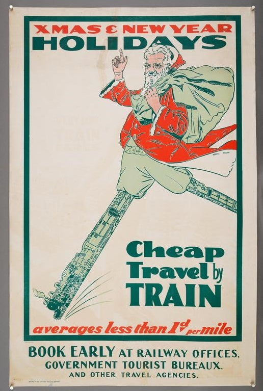 Xmas & New Year Train A4 Vintage Print