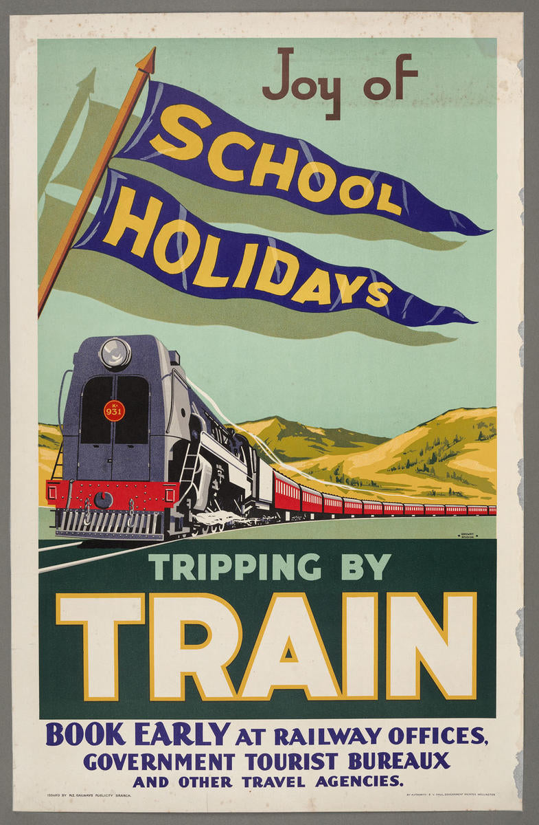 Joy of School Holidays Train Vintage A4 Print